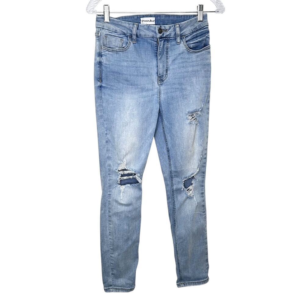 Studio Blue Jeans Women's Distressed Blue Light Wash Stretch Ankle Jeans  27